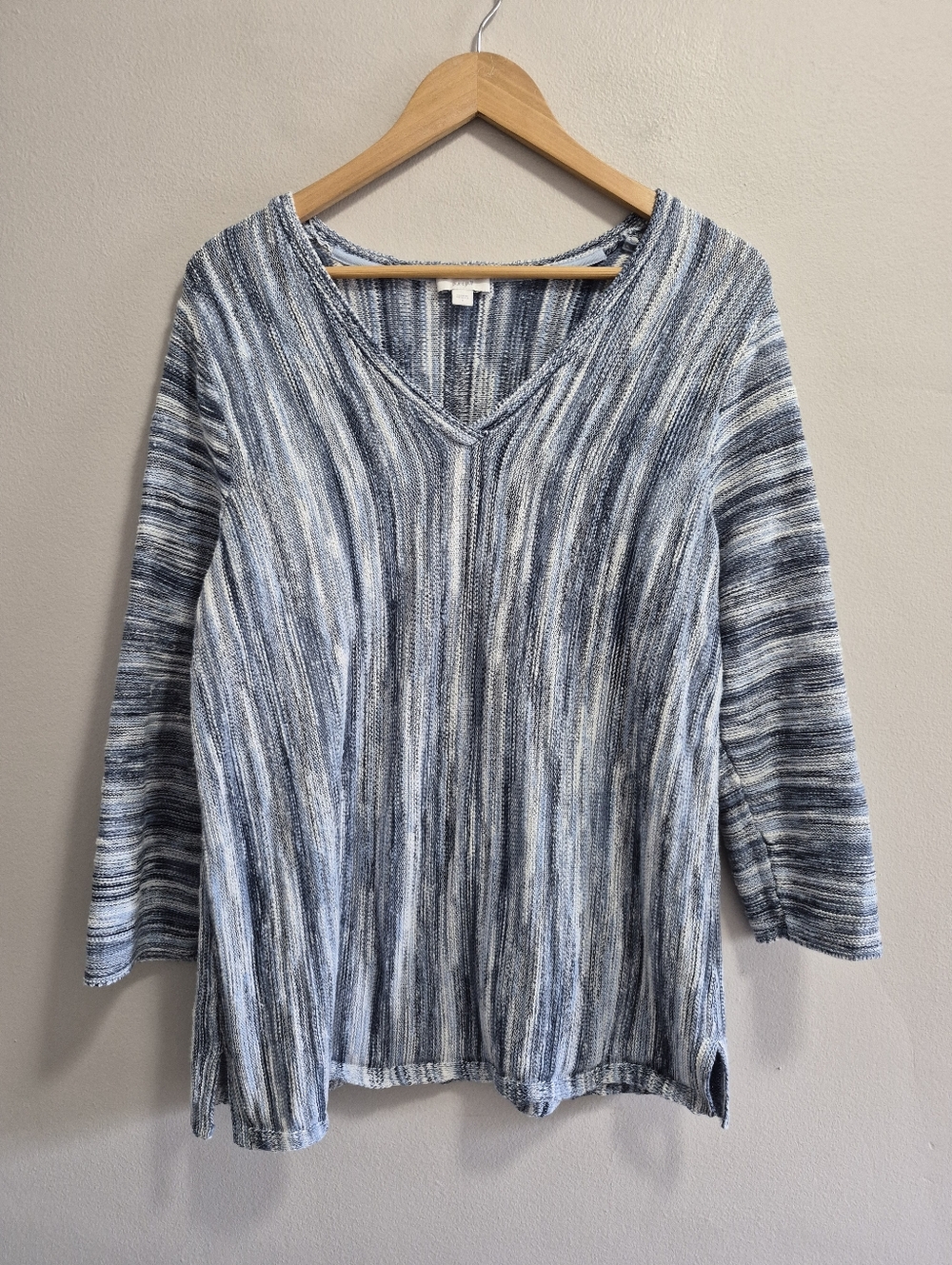 Pure Jill Blue Striped V-Neck Sweater Size Large